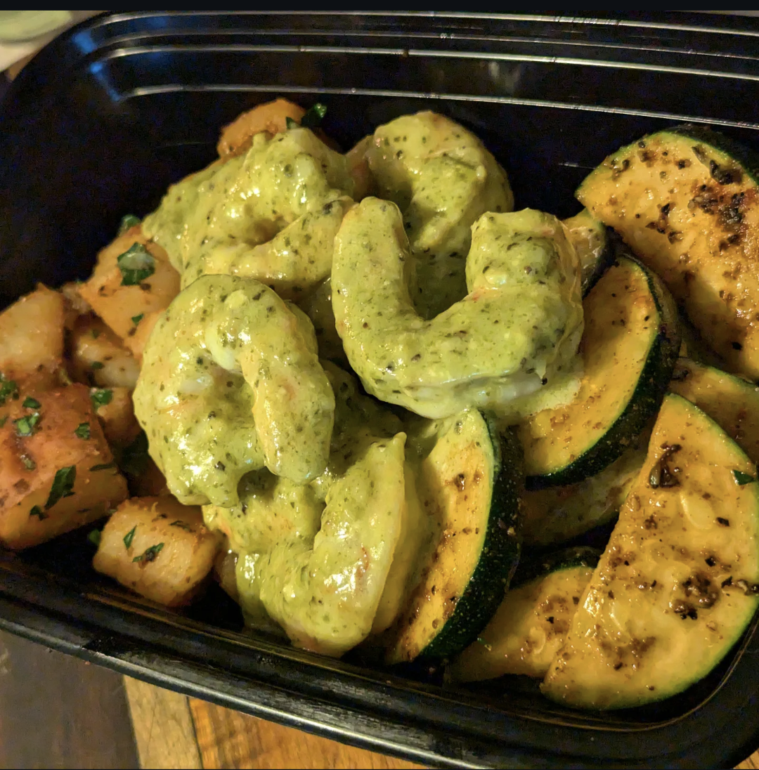 Grilled Shrimp Pesto (49g protein)